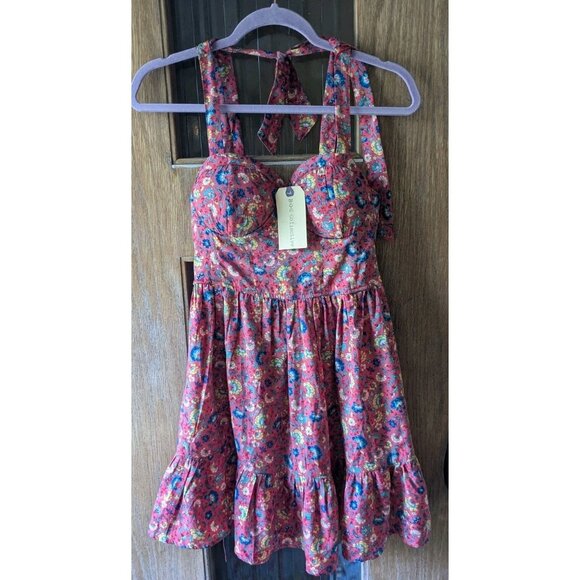 NWT BOG Collective Sundress Floral Bustier Halter Ruffle Hem Mini  Boho Sz Small - Picture 8 of 12